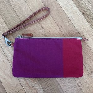 Leather and Burgundy/Red Canvas Wristlet from Rome NWOT